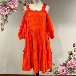 H&M Bright blood Orange cold shoulder shirt sleeve‎ mini dress